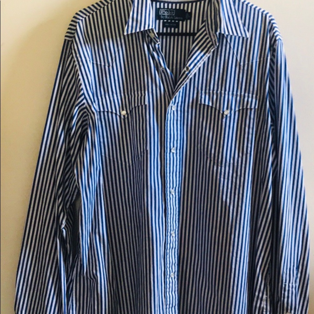 EUC Ralph Lauren blue/white stripe shirt